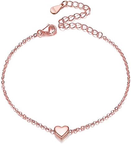 ChicSilver Rose Gold Plated Bracelet for Women Teen, Tiny Heart Charm Link Bracelet Cute Delicate Jewelry Bracelet Valentine's Day Gifts