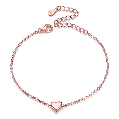 Chicsilver Rose Gold Plated Bracelet For Women Teen, Tiny Heart Charm Link Bracelet Cute Delicate Jewelry Bracelet Valentine's Day Gifts #TOP2