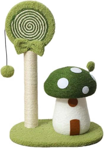 CokBluサイザル麻製キャットタワー 猫の爪とぎボード付き ロリポップマッシュルームハウス 垂直ポスト & 猫のポスト フケなし 小型猫用クライミングフレーム 厚いベース転倒防止 猫の引っかき傷からソファを保護 猫が遊ぶためのペット用品?