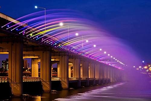 アート印刷 絵画風 壁紙ポスター はがせるシール式 アジア 韓国 ソウル 盤浦橋 夜間照明 壁飾り 虹の噴水 新しい季節 写真 絵画 キャンバス 50cmx33cm ステッカー