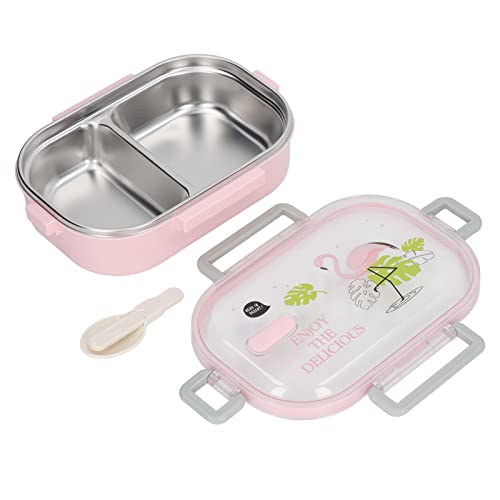 LIZEALUCKY Thermal Insulation Bento Lunch Box 304 Stainless Steel Lunch Box Stainless Steel Thermal Lunch Box Illustration Style Leak Proof Container for Workers(Pink)