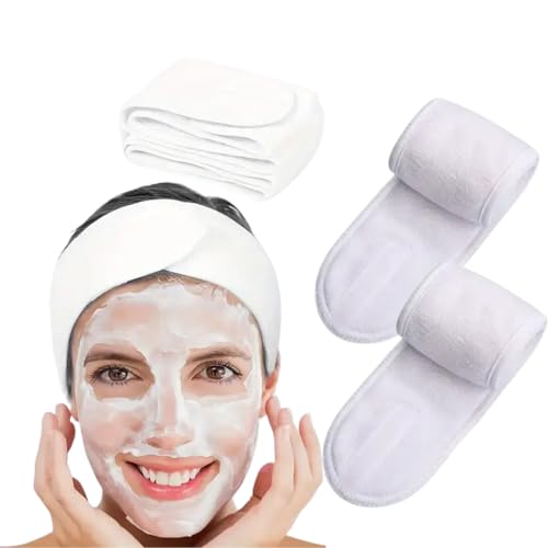 Set de 2 Diademas Rosas para Maquillaje y Skincare – Suaves, Elásticas y Ajustables para Mujer – Perfectas para Cuidado Facial y Rutina de Belleza y maquillaje (Blanco, 2ud)