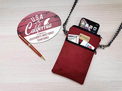 Image of Taianda Dual Zipper Women Cell Phone Crossbody Pouch Bag (Wine Red)