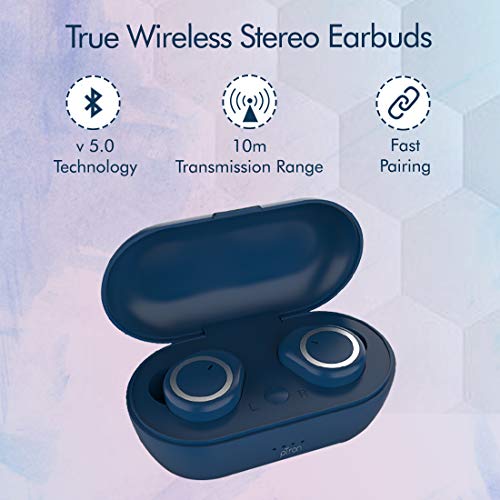 Image of PTron Bassbuds in-Ear True Wireless Bluetooth 5.0 Headphones with Hi-Fi Deep Bass, 20Hrs Playtime with Case, Ergonomic Sweatproof Earbuds, Noise Isolation, Voice Assistance & Built-in Mic - (Blue)