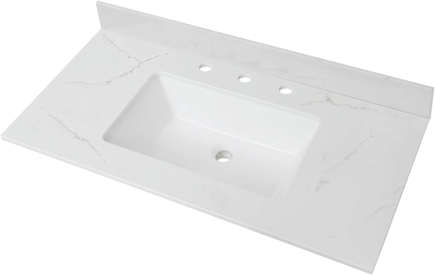 48" W x 18.5"D Engineered Stone Vanity Top with Undermount White Rectangular Single Sink,Pre-Drilled Widespread Faucet Holes Countertop with 4" H Backsplash