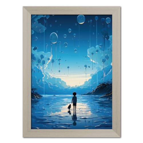 TenorArts Boy Starring at Blue Sky Abstract Modern Art Framed Aes...
