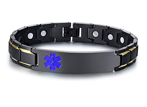 XUANPAI Free Custom Engraving Watch Band Stainless Steel Magnet Therapy Medical Alert ID Bracelet,Adjustable