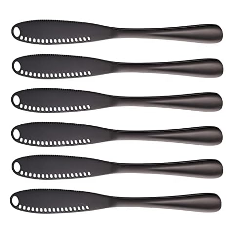 TUPMFG 6 Stück Klein Buttermesser Edelstahl Matt Schwarz Buttermesser mit Wellenschliff & Butterwickler Multifunktionaler Butter Schneider zum Streichen, Schneiden & Locken Cover