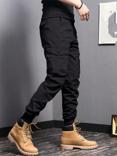 Men's Casual Side Flap Pockets Workwear Tapered Cargo Pants4