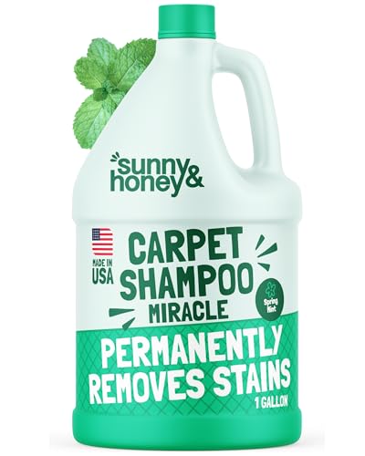 Sunny & Honey Carpet Cleaner Solution - Carpet Shampoo & Pet Stain Remover for Upholstery & Rugs - Works With Steam Cleaners (128 fl oz, Spring Mint Scent)