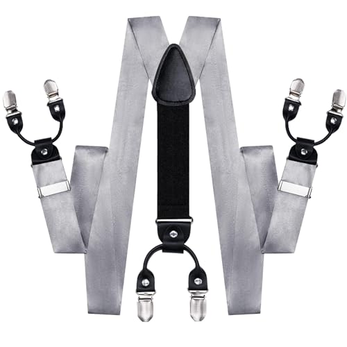 Image of Hi-Tie Men Suspender Bowtie Set Suspenders Pre-tied Bow Tie Pocket Square Cufflinks Adjustable Y Shape 6 Clips Braces Tuxedo