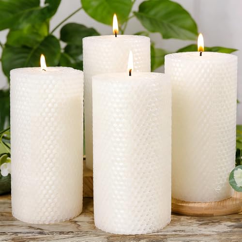 4 Packs 3x6 Inch White Beeswax Candles, Large Honeycomb Beeswax