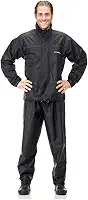 Capa de Chuva de Nylon com Gola PANTANEIRO 1000, Conjunto Impermeável para Motociclista, Preto, Jaqueta e Calça de Chuva com Faixa Refletiva, para Uso Externo