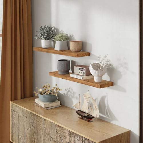 Image of Fun Memories 36 inch Wall Mounted Floating Shelves, Natural Elm Wood, 2 Pack