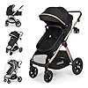 6-in-1 Convertible Baby Stroller with Bassinet Pushchair – Folding Infant Newborn Stroller w/Footmuff, Rain Cover, Cup Holder & Large Storage, Toddler w/All-Scene Large Wheels, Reversible Seat(Black)