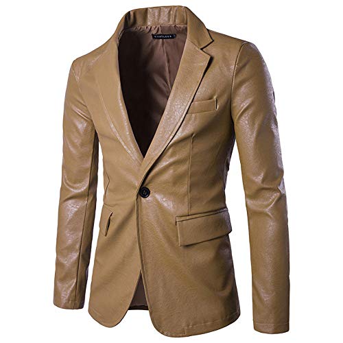 Veste pour hommes en cuir PU mode masculine petit costume couleur unie