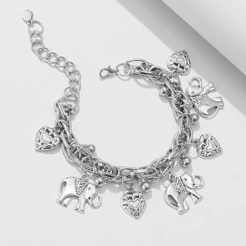 Image of Vintage Elephant Heart Anklet Bracelet for Women Animal Love Hearts Bead Ball Adjustable Chain Foot Ankle Bracelets Fashion Beach Party Jewelry Gifts Christmas