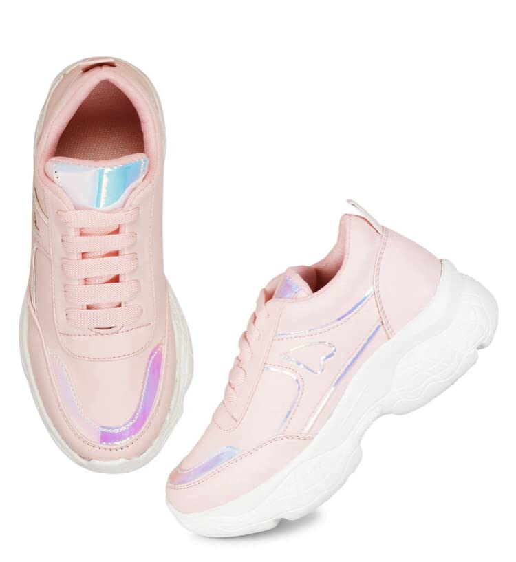 Image of Lazy Boo - Women's Casual Pink Sneakers with Zig-Zag Design