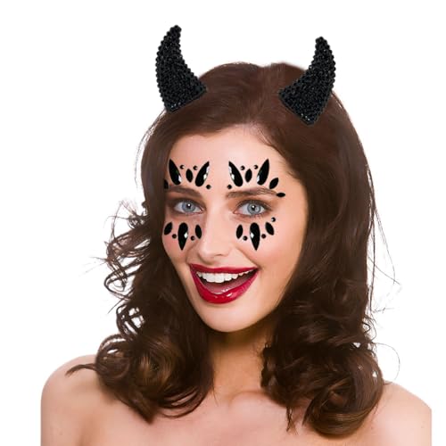 Ausejopeac Black Demon Halloween Devil Costume Set, Black Devil Horns Headband And Devil Tail And Devil Face Diamond Sticker Halloween Devil Demon Cosplay Costume Party… thumb #5