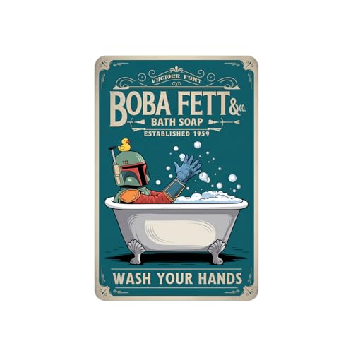 Boba Fett Bath Soap Vintage Star Wars Metal Sign Print Aesthetic Room Decoration for Home Bedroom Bathroom Kitchen Bar Dorm Wall Decor 8 x 12 Inch