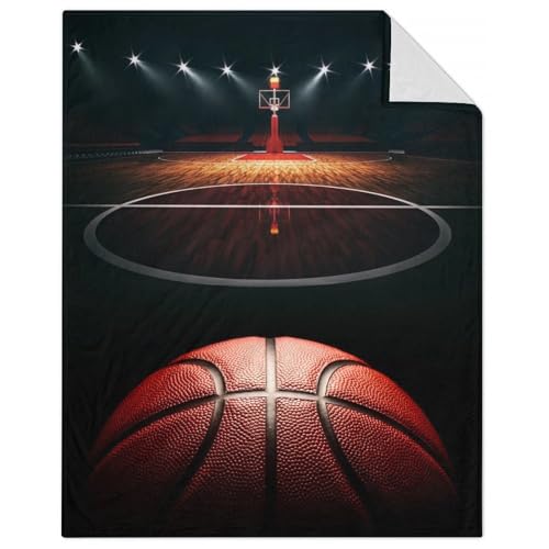 Mercuryelf Basketball Throw Blanket - Soft, Fuzzy & Warm - 40x50 Inches Flannel Blankets for Travel, Office - Black Sports Throws Gift for Boys, Girls