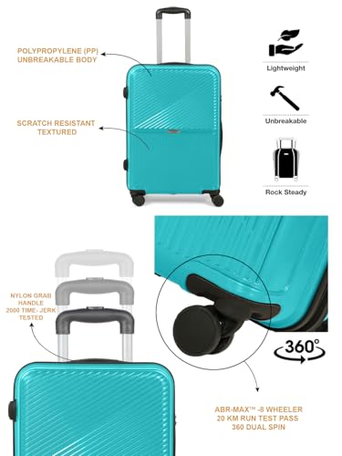 Image of Teakwood Set of 2 8 Wheels Trolley Bag, Hard Cabin with Zipper Closure, Adjustable Push Button & Cross Side Strap, Number Lock System 360 Degree (Set of 2, Aqua Green)