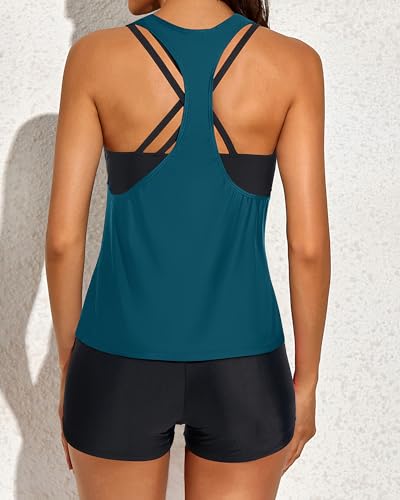 Holipick 3 Piece Athletic Tankini Swimsuits for Women Swim Tank Top Bathing Suits with Boy Shorts and Sports Bra Swimwear3