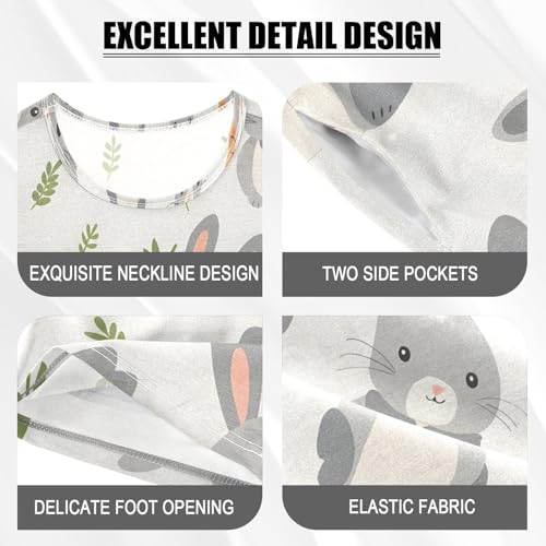 ALAZA Rabbit Holding Carrot Gray Pajamas Short Sleeve 2 Piece Sleepwear Top and Bottom Pajama Set Unisex4
