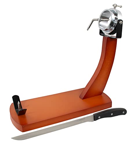 Fackelmann Set Soporte Jamonero Giratorio en Madera de Pino, incluye Cuchillo Jamonero Nirosta Fit 26-39 cm Acero Inoxidable para Cortar Jamón en Finas Lonchas