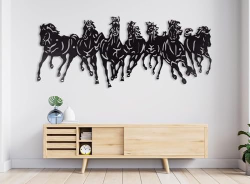 Image of Saifix Running Horses Metal Wall Art | Large Laser Cut Steel Wall Hanging for Living Room & Office | Modern Home Decor Panel | Rust & Fade Resistant Powder Coated Finish (30 * 15 Inch)