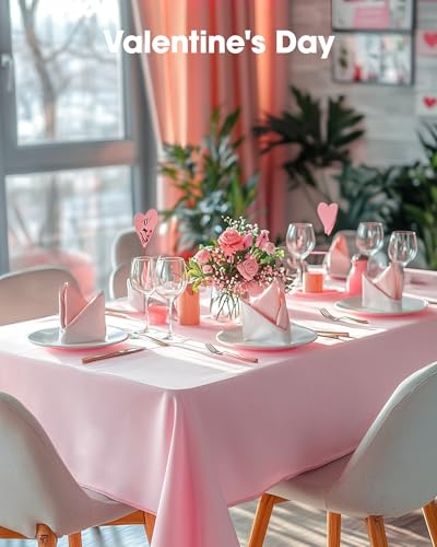 Image of Pureegg Plastic Table Cloth Disposable 6 Pack, 54 x 108 Inch, Pink | Easter Party, Valentines Day, Mothers Day, Waterproof, Pink, Tablecloth