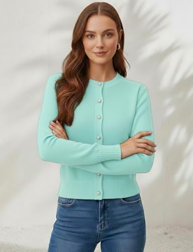 Image of Women's Casual Slim Fit Cardigan Sweaters Long Sleeve Button Down Lightweight Waist Length