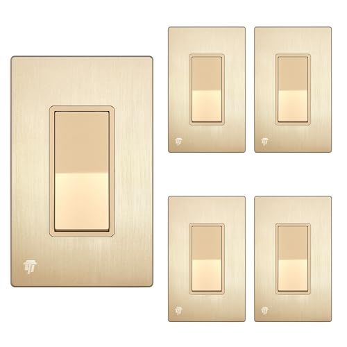 ENERLITES Brushed Gold 3-Way Decorator Paddle Light Switch, 15A, 5 Pack