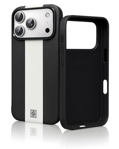 Image of DIZORO Leather Case for iPhone 17 Pro Max, Men Women Luxury Elegant Slim Business PU Cover Soft Non-Slip Grip Shockproof Anti-Scratch Protective Back Cover Black White