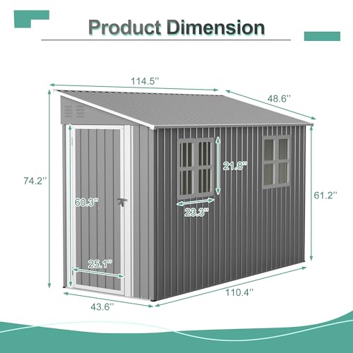 Image of YOPTO 4x10 FT Outdoor Shed with Floor Frame & 2 Windows,Gray