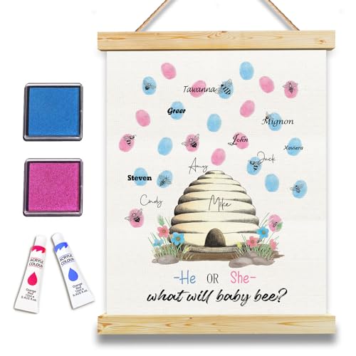 Image of Bumble Bee Gender Reveal Party, Bee Baby Shower Finger Print Tree, Guess The Gender Thumb Print Tree, Gender Vote, What Will Our Honey Bee