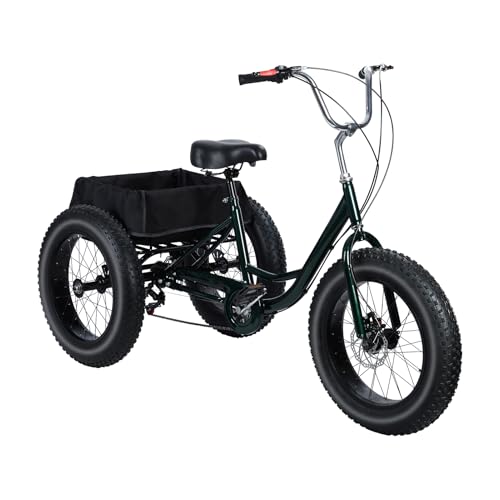 toxaaiwr Adult Tricycle 20-Inch Fat Tire All-Terrain 3-Wheel Bike 7-Speed Heavy-Duty & 450lb Capacity Large Cargo Basket Dual Disc Brakes Comfort Seat for Seniors Shopping Basket L