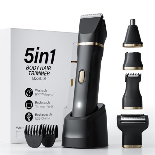 MIFXIN 5 en 1 Rasoir électrique pour femme, rasoir électrique indolore, étanche IPX7 pour corps, jambes, pièces privées, rechargeable (Noir)