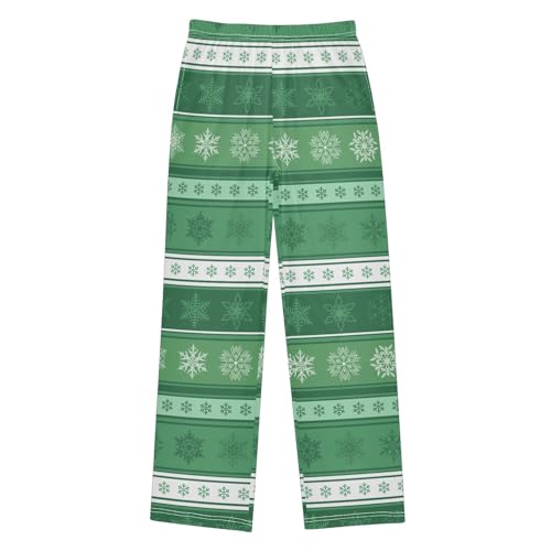 Boys' Pants Christmas Snowflakes Nice Green White Long Bottoms Jogger Pants Elastic Waist Trousers with Pockets S-XL