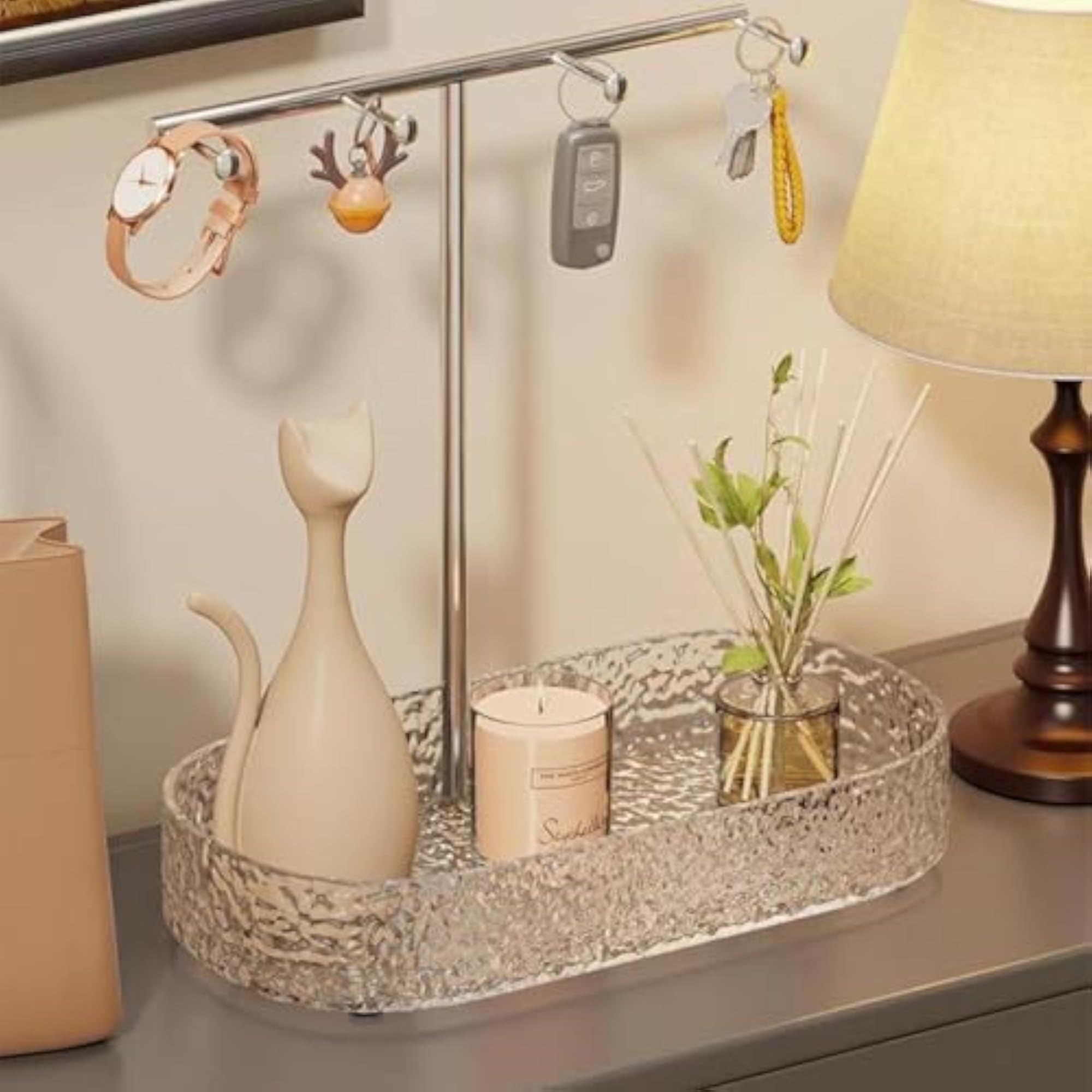 Wood Valet Organizer Key Tray, Classic Transparent