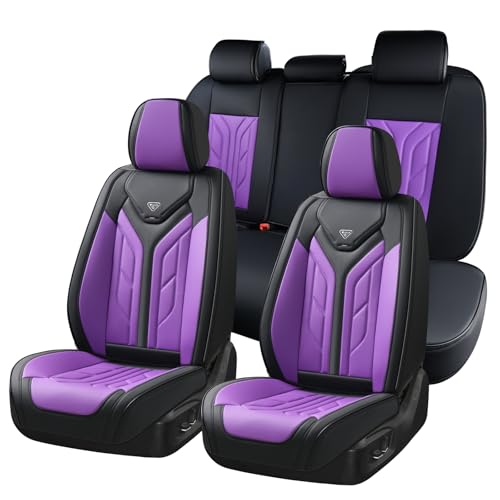 Image of Coverado Car Seat Covers Full Set, Car Seat Protectors Leather Seat Covers for Cars, Automotive Seat Covers Car Accessories Universal Fit for Most Sedans SUV Pick-up Truck(Black&Purple)