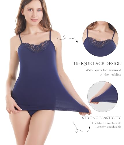 Image of Womens Tank Top Camisoles with Premium Cotton Italian Design - Trimmed with Flower Lace on Neckline