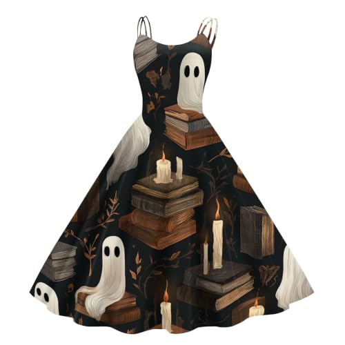 Vestido Halloween mujer estilo midi cómodo tirantes anchos negros