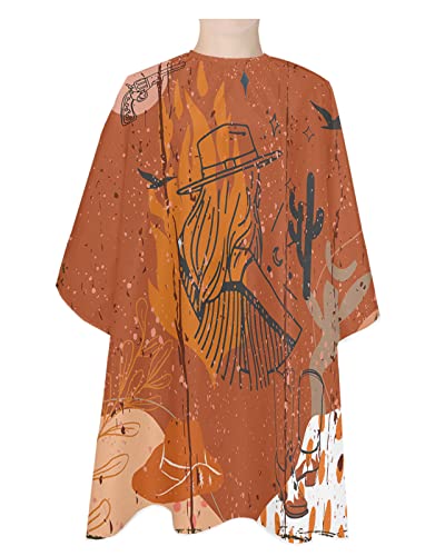 Vintage Boho Barber Cape - Salon Hair Cutting Cape for Women,Men,Kids,Adults,Old World Western Cowboy Abstract Plant Haircut Cape with Elastic Neckline Hairdressing Stylist Cape Gown Accessories