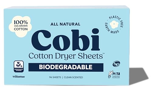 Cobi Biodegradable Non-Toxic Dryer Sheets Naturally Scented Cotton Dryer Sheets Eco-Friendly Plant-Based Plastic-Free (96 Scented)