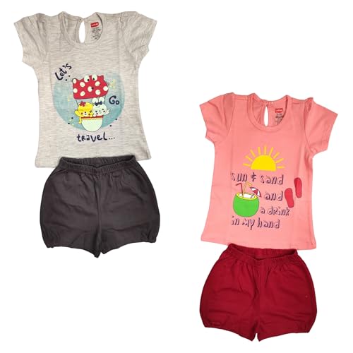 Image of LuvLap Baby Girls Regular Fit 100% Cotton Half Sleeves Girls Top CoSet Pack of 2