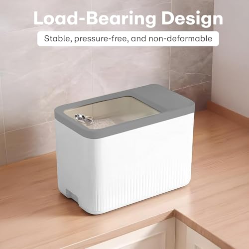 Image of Rioware Rice Storage Container- 5Kg+5Kg (Set of 2) Kitchen Dispenser Set Containers | Airtight Moisture Proof Plastic Grain Dispensers | Rotating Daal Store Box - Greyish White Ricelux