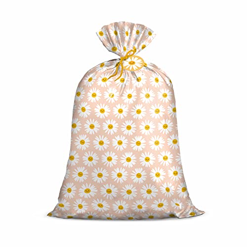 Loveinside Jumbo Large Plastic Gift Bag - Floral Design Plastic Bag with Tag and Tie for Birthday Mothers Day Wedding - Pink Smiley Daisy - 142.3 x 91.5 cm 1 Pcs