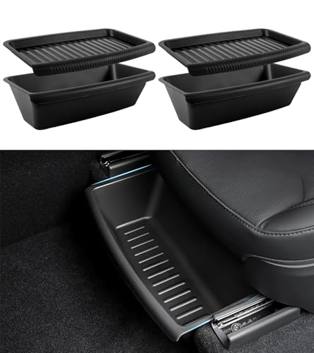 Yieokei Tesla Model Y Juniper Under Seat Storage Box 2 Pack 2025-2026 Hidden Organizer Tray Underseat Bins with Lid Fit Tesla Model Y Juniper Accessories 2026
