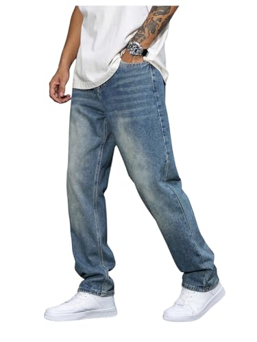 Men's High Waisted Jeans Straight Leg Denim Pants Trendy Jeans Streetwear